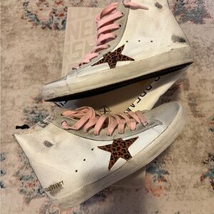 Golden Goose Francy with Leopard Accent and Pink Laces